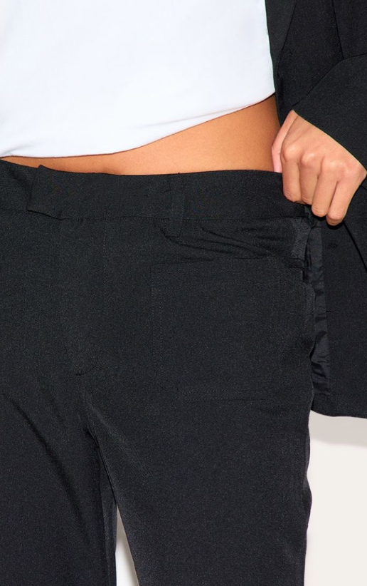 Black Low Rise Pocket Detail Tailored Woven Flared Trousers