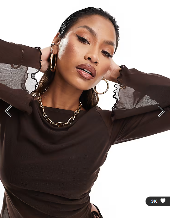 ASOS DESIGN mesh drawstring top with flute sleeve chocolate
