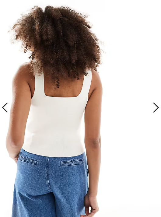 Miss Selfridge compact knit square neck thick strap crop top in cream
