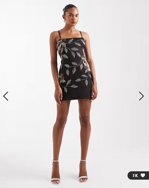 ASOS DESIGN embellished beaded mini dress in black and gold