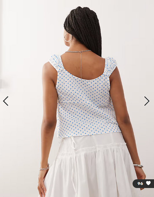 COLLUSION tie front babydoll top in blue spot