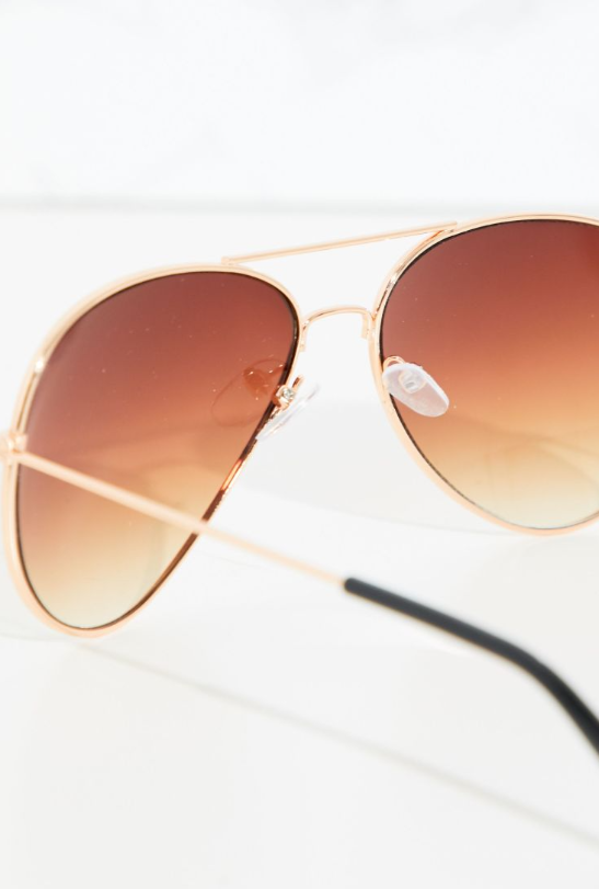 Brown Metal Aviator Sunglasses