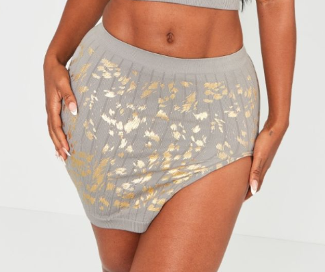 Shape Charcoal Grey Printed Structured Contour Rib Split Side Mini Skirt