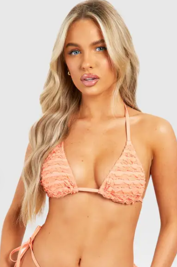 boohoo Textured Ruffle Triangle Bikini Top