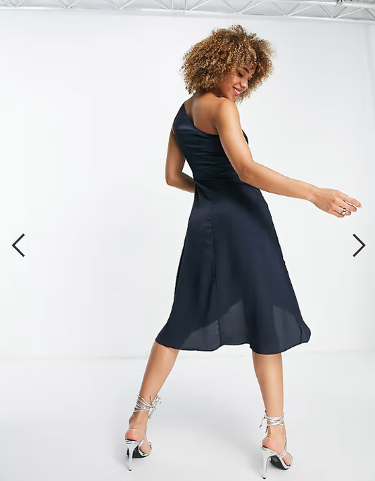 TFNC Bridesmaid one shoulder midi dress in navy