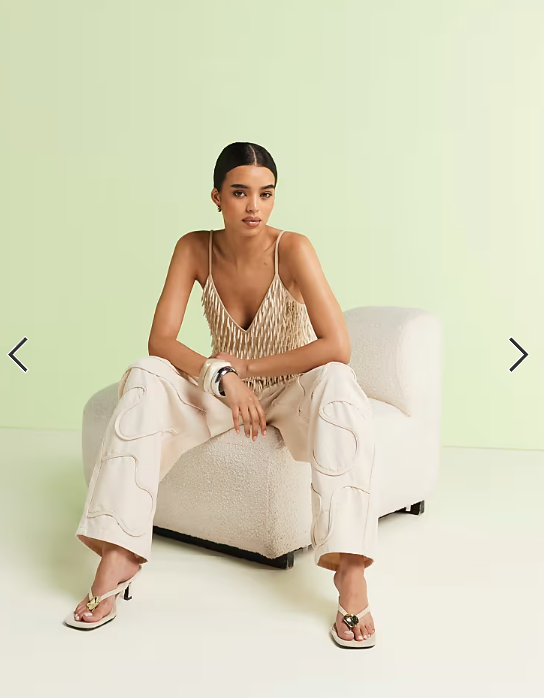 ASOS DESIGN embellished linen v neck cami in cream