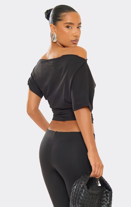 Asymmetric Ruched Detail Top In Black