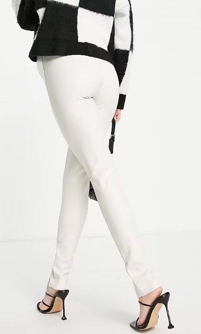 Topshop Tall split front faux leather pants in putty