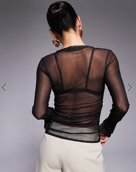 Missyempire long sleeve mesh top in black