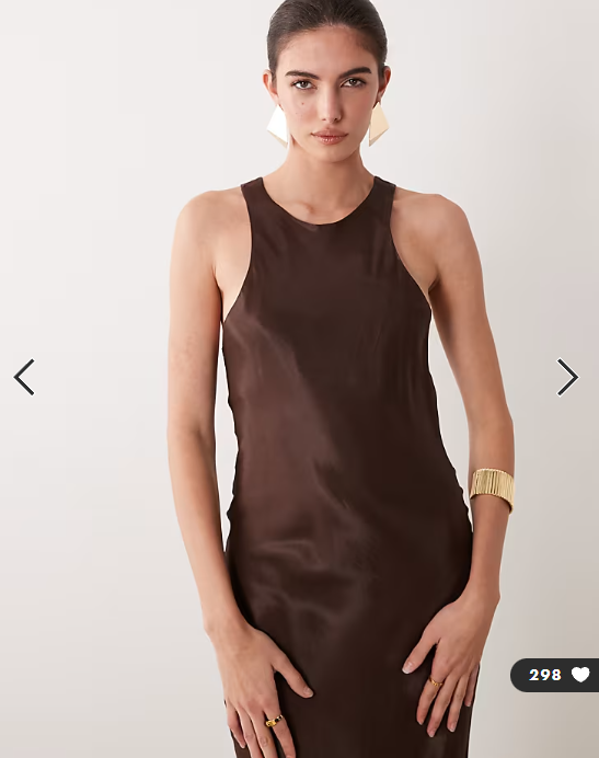 ASOS DESIGN satin racer neck maxi dress with split in chocolate brown