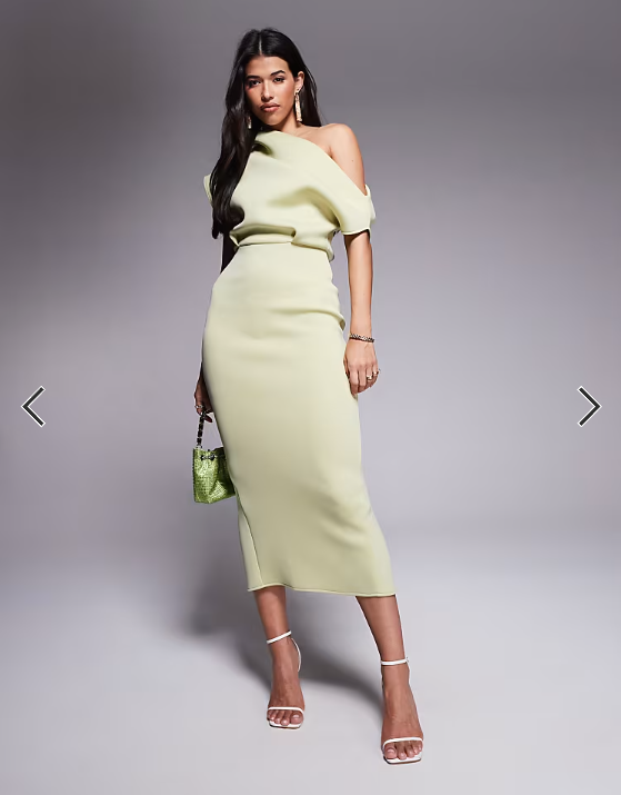 ASOS DESIGN dramatic neckline midi dress in sage green in scuba-style  fabric