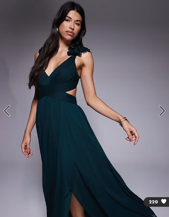 Forever New ruffle shoulder midaxi dress in green moss