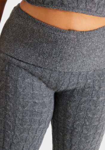 Plus Charcoal Marl Textured Knit Foldover Wide Leg Trousers