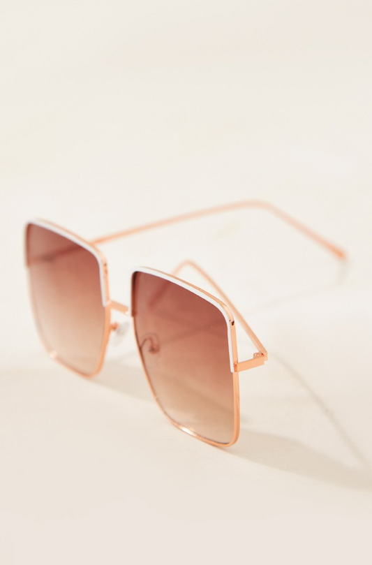 Cream Metal Oversized Square Frame Sunglasses