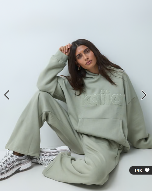 Kaiia cotton rich oversized borg logo hoodie co-ord in sage green