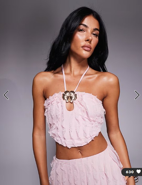 ASOS DESIGN textured halter neck maxi dress with floral trim in pink