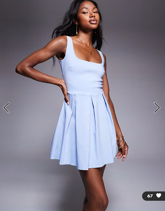 Vesper bengaline square neck box pleat mini dress in ice blue