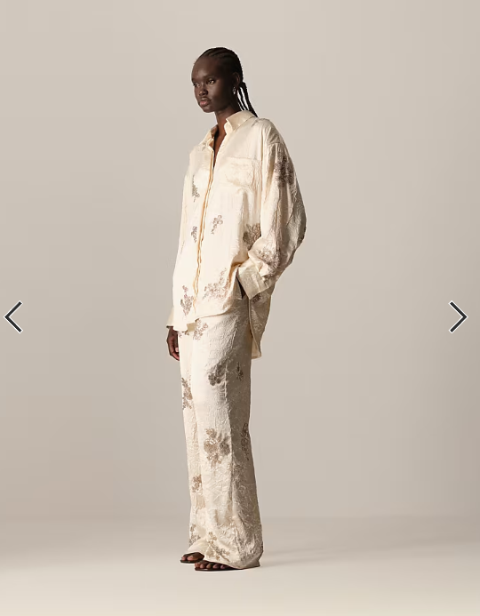 ARRANGE crinkle satin floral embellished shirt co-ord in cream