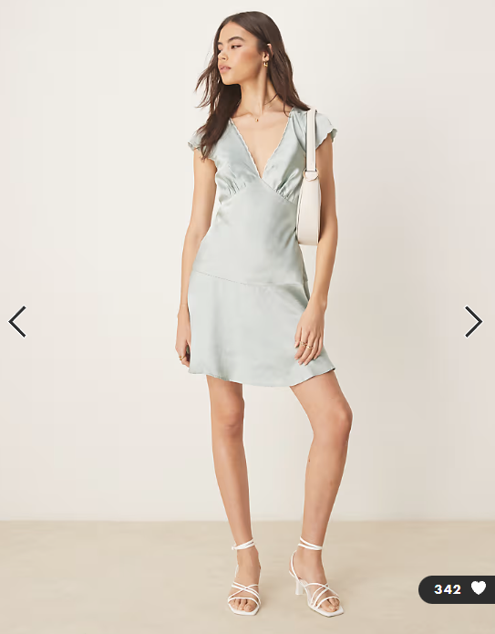 ASOS DESIGN Tall satin flippy mini dress with scallop trim in pale blue