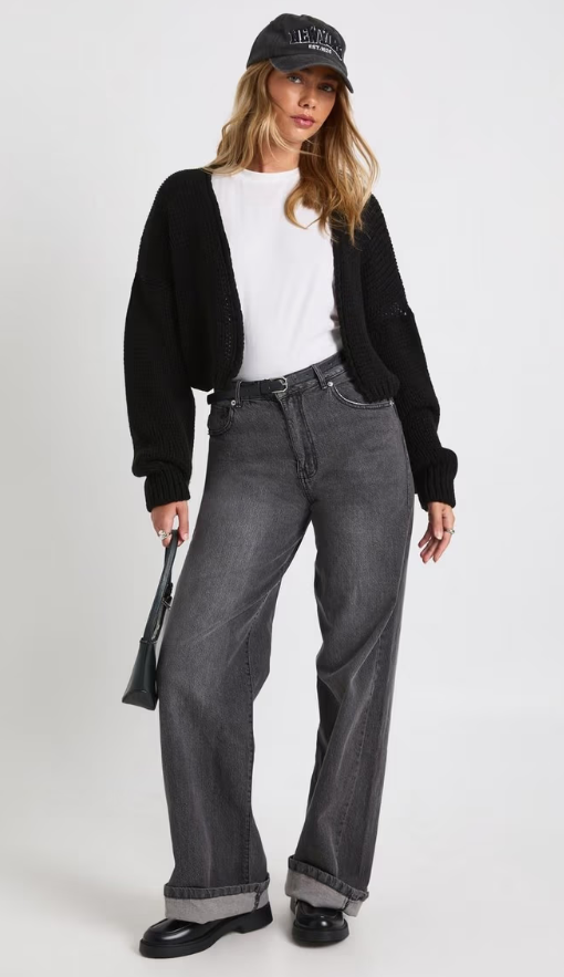 Boohoo Chunky Knit Short Cardigan - black