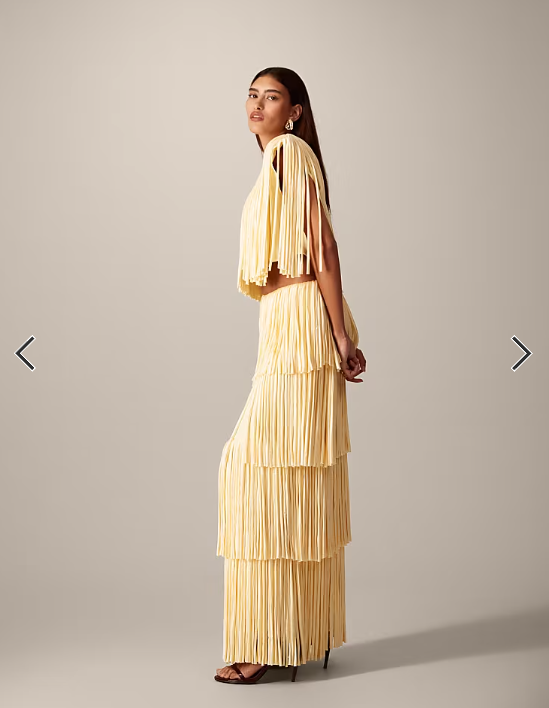 ARRANGE fringe tiered maxi skirt in butter yellow