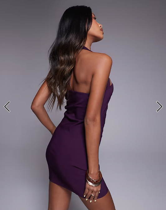 Missyempire bengaline bodycon halterneck mini dress in purple