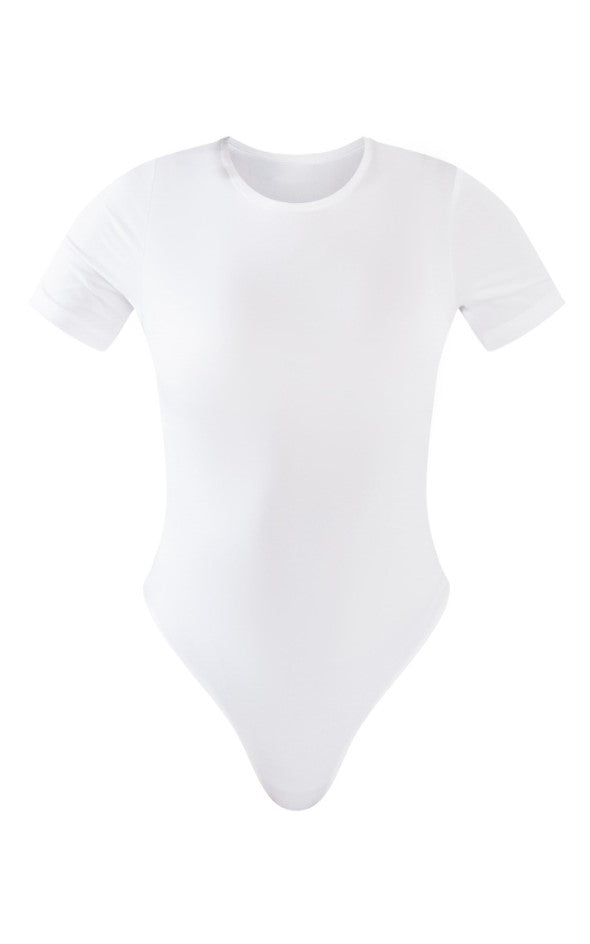 Basic White Slinky Short Sleeve Bodysuit