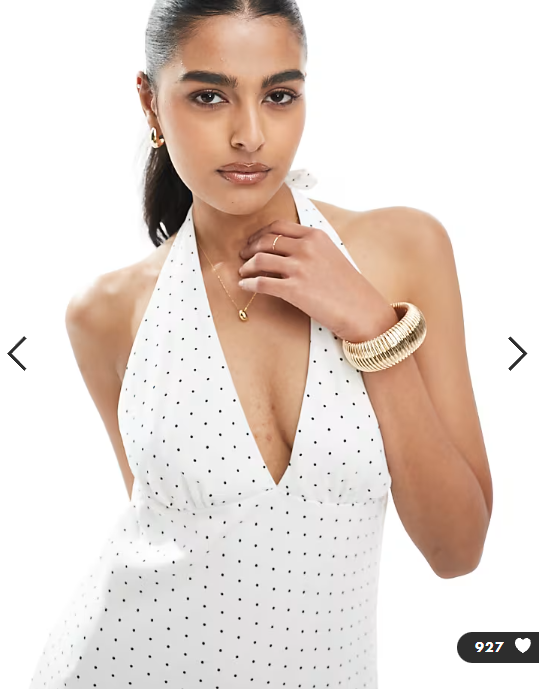Hollister crepe halter neck mini dress in white and navy polka dots