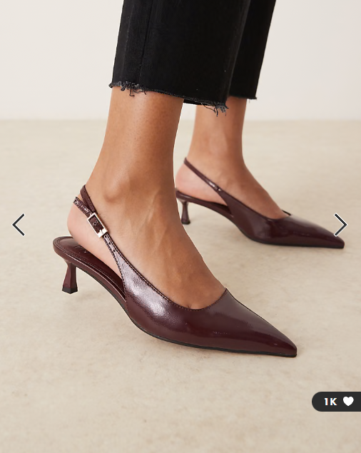 ASOS DESIGN Wide Fit Skip slingback kitten heel shoes in burgundy patent