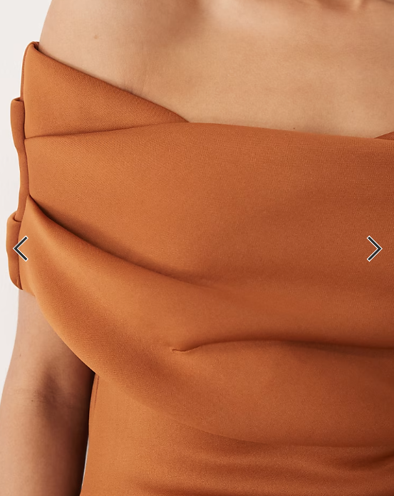 ASOS DESIGN bardot midi dress with split in brown scuba-style fabric