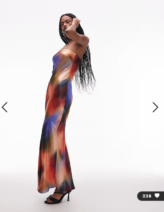 Topshop satin bandeau slip maxi dress in sunset tone print