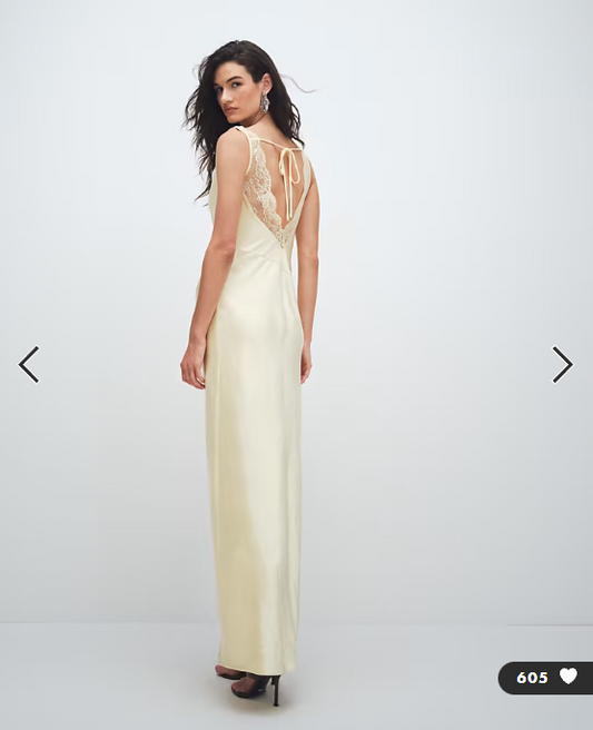 4th & Reckless satin cowl neck lace back maxi dress in lemon