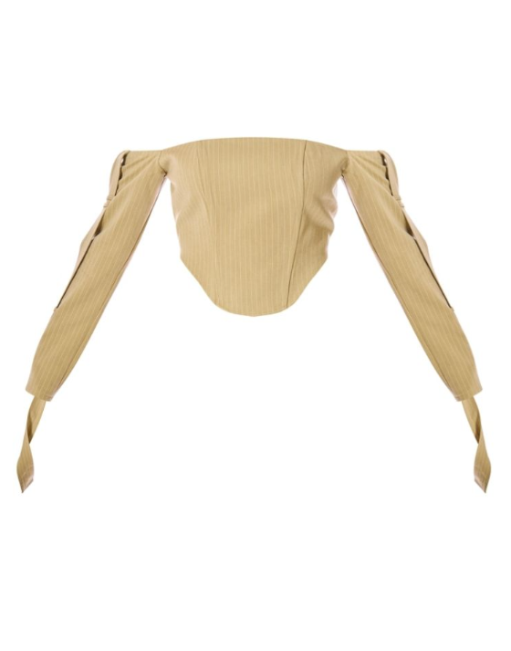 PLT Label Chartreuse Pinstripe Bardot Sleeve Detail Corset