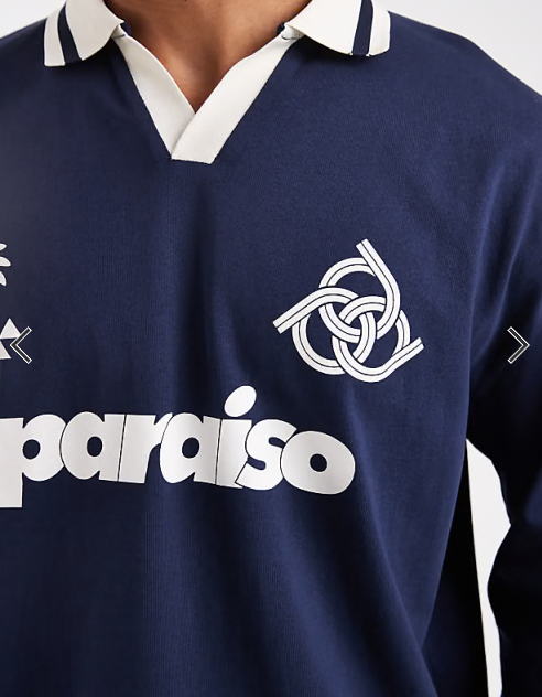 ASOS DESIGN oversized long sleeve polo with sports graphic in navy