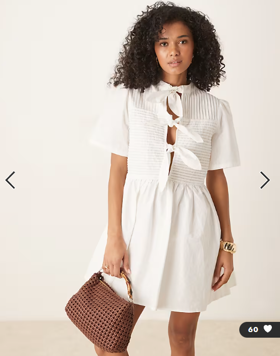 Ghospell bow front smock mini dress in white