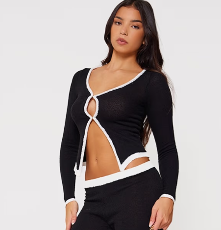Plt - Monochrome Towel Knitted Contrast Detail Trousers
