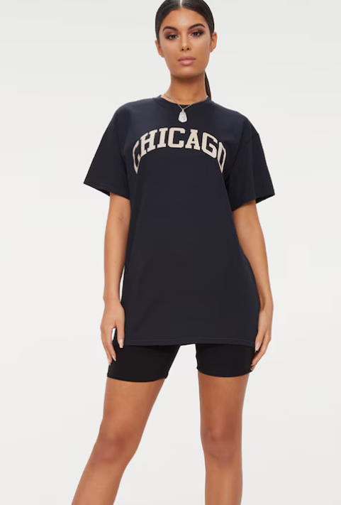Black Chicago Graphic Oversized T Shirt