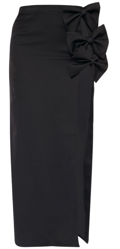 Black Woven Bow Thigh Detail Maxi Skirt