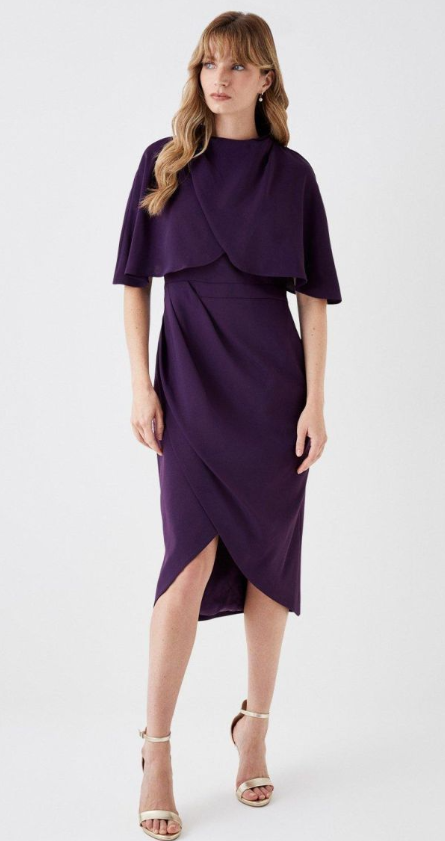 Tulip Cape Lightweight Crepe Midi Dress