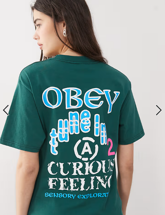 Obey Sensory graphic logo t-shirt with back print in dark green