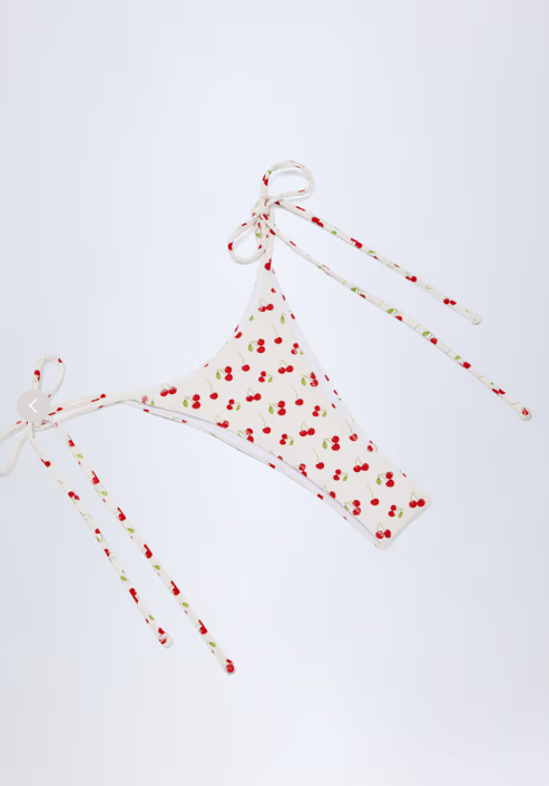 Ohpolly - Side-Tie Cheeky Bikini Bottoms in Cherry Print