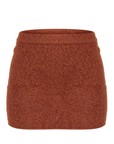 Mocha Fluffy Boucle Knit Micro Mini Skirt