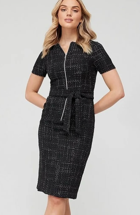 V By Very - Tweed Zip Belted Dress