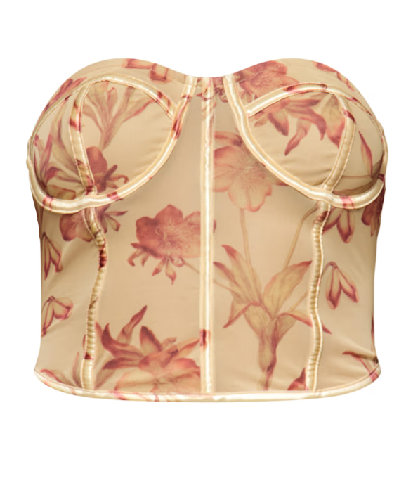 Plt - Butter Cream Mesh Boned Printed Long Corset