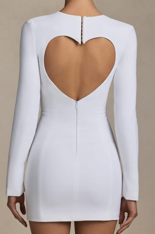 OhPolly-Cut-Out Heart-Detail Bodycon Mini Dress in White