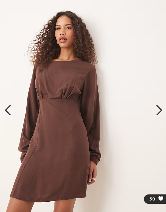 ASOS DESIGN linen blend cocoon sleeve mini dress in chocolate