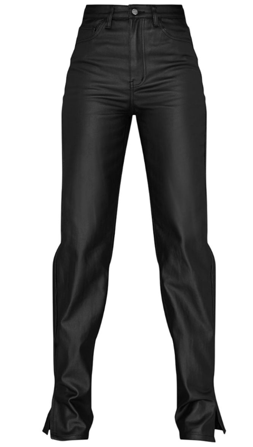 Plt - Tall Black Split Hem Coated Jeans