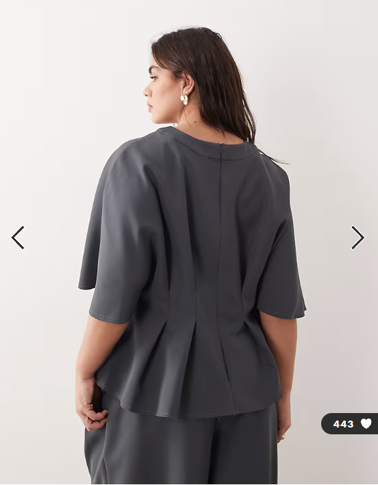ARRANGE Curve pleated waist short sleeve top in charcoal