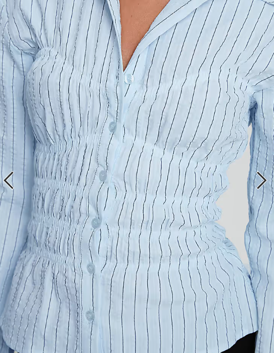 Princess Polly Liesel flare sleeve shirred detail shirt in blue stripe