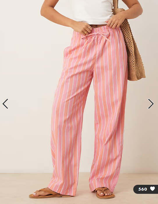 ASOS DESIGN deckchair stripe pull on trousers in pink